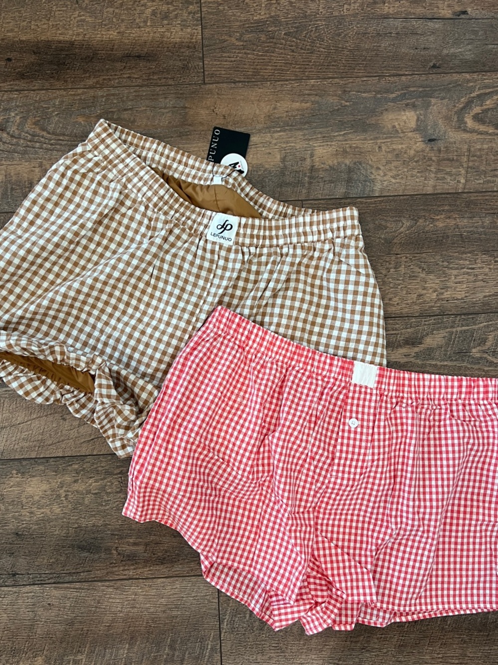 Women’s Gingham Bermuda Shorts — Red and Brown